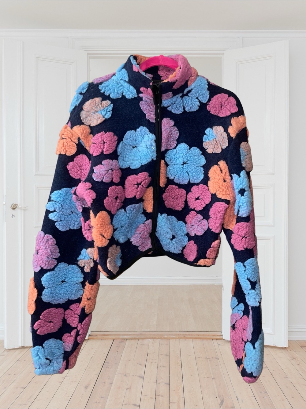 🆕19-CIDER~Women's Floral Sherpa Zip Jacket - Floral Pink, Blue & Orange Size~Med